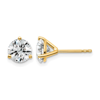 14K Yellow Gold 2 1/2 ct Certified Lab-Created Diamond VS+ F+, 3-Prong Stud Earrings - Birthstone Company