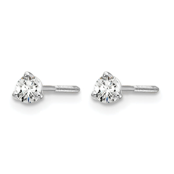 14K White Gold 1/5 ct Lab-Created Diamond VS+ F+, 3-Prong Screw-Back Stud Earrings
