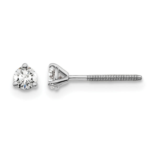 14k White Gold 1/5 carat Lab Grown Diamond VS/SI+ G+ Round Complete Three Prong Screwback Stud Earrings - Birthstone Company