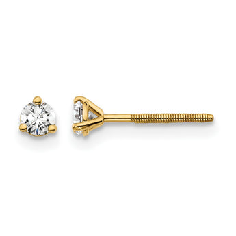14K Yellow Gold 1/5 ct Certified Lab-Created Diamond VS/SI+ G+, 3-Prong Screw-Back Stud Earrings