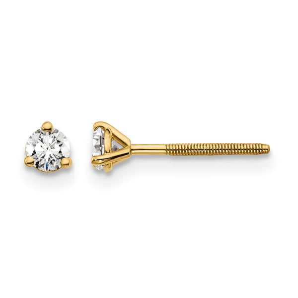 14K Yellow Gold 1/5 ct Certified Lab-Created Diamond VS/SI+ G+, 3-Prong Screw-Back Stud Earrings
