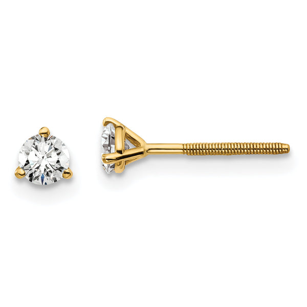 18K Yellow Gold 1/3 ct Certified Lab-Created Diamond VS+ F+, 3-Prong Screw-Back Stud Earrings