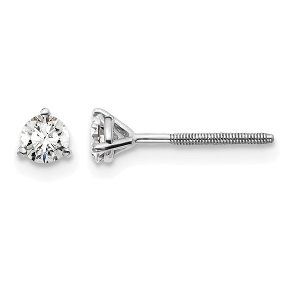 14K White Gold 1/3 ct Lab-Created Diamond VS+ F+, 3-Prong Screw-Back Stud Earrings
