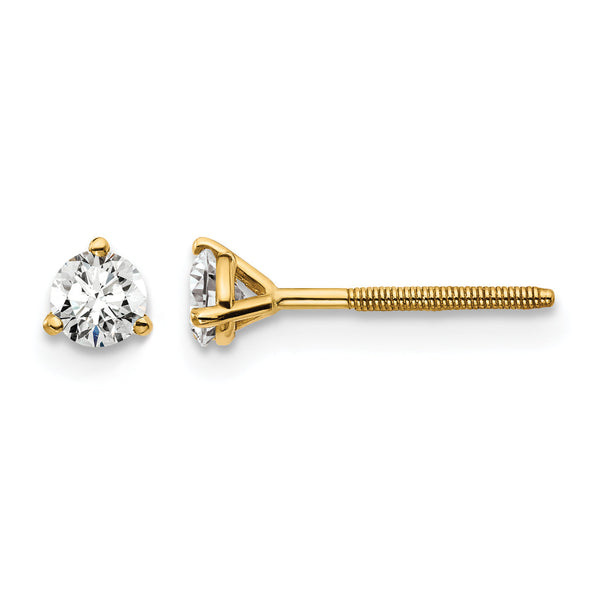 14K Yellow Gold 1/3 ct Certified Lab-Created Diamond VS/SI+ G+, 3-Prong Screw-Back Stud Earrings
