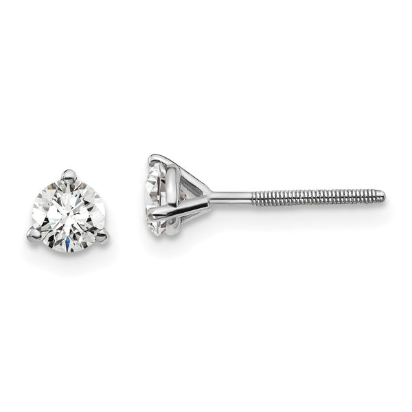Platinum 1/2 ct Lab-Created Diamond VS+ F+, 3-Prong Screw-Back Stud Earrings