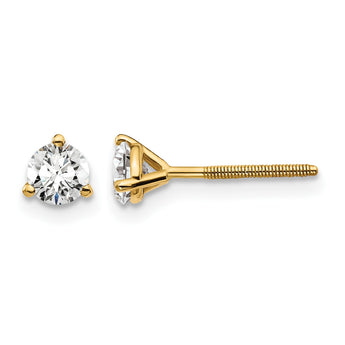 14K Yellow Gold 1/2 ct Certified Lab-Created Diamond VS+ F+, 3-Prong Screw-Back Stud Earrings - Birthstone Company