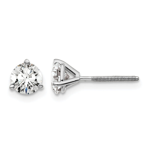 14K White Gold 1 ct Certified Lab-Created Diamond VS+ F+, 3-Prong Screw-Back Stud Earrings