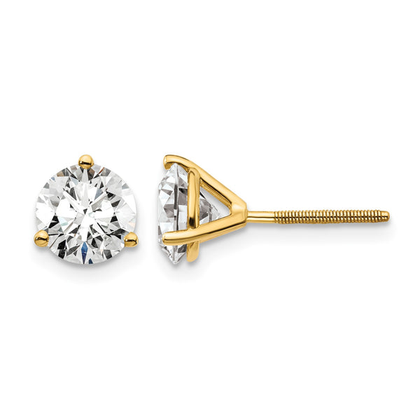 18K Yellow Gold 6 ct Lab-Created Diamond VS+ F+, 3-Prong Screw-Back Stud Earrings - Birthstone Company