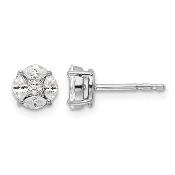 14k White Gold 1/2 carat Lab Grown Diamond VS/SI+ G+ Complete Round and Marquise Halo Post Earrings - Birthstone Company