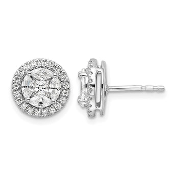 14k White Gold 1 carat Lab Grown Diamond VS/SI+ G+ Complete Round and Marquise Halo Post Earrings - Birthstone Company