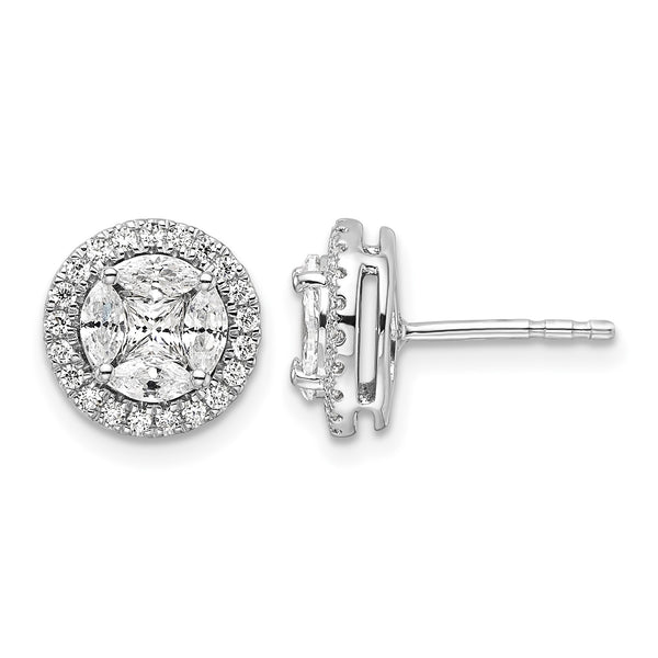 14k White Gold 1 carat Lab Grown Diamond VS/SI+ G+ Complete Round and Marquise Halo Post Earrings - Birthstone Company