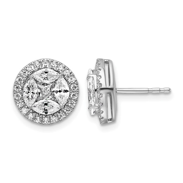 14k White Gold 1 1/2 carat Lab Grown Diamond VS/SI+ G+ Marquise Complete Halo Post Earrings - Birthstone Company
