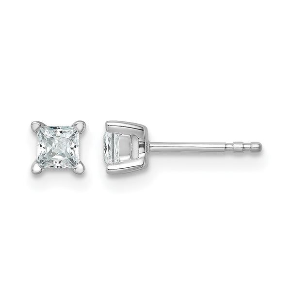 14K White Gold 1/2 ct Certified Lab-Created Diamond VS+ F+, Princess-Cut 4-Prong Stud Earrings - Birthstone Company