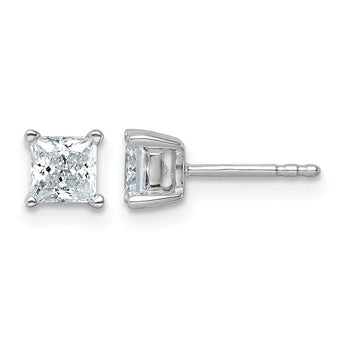 14k White Gold 1 carat Lab Grown Diamond VS/SI+ G+ Princess Complete Four Prong Stud Earrings