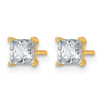 14K Yellow Gold 1 ct Certified Lab-Created Diamond VS/SI+ G+, Princess-Cut 4-Prong Stud Earrings - Birthstone Company