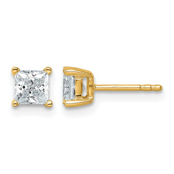 14K Yellow Gold 1 ct Certified Lab-Created Diamond VS/SI+ G+, Princess-Cut 4-Prong Stud Earrings - Birthstone Company