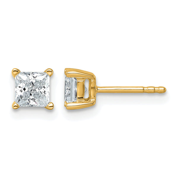 14K Yellow Gold 1 ct Lab-Created Diamond VS+ F+, Princess-Cut 4-Prong Stud Earrings