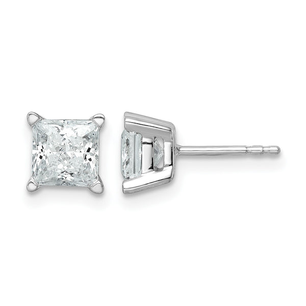 14k White Gold 2 carat total weight Princess VS/SI GH Lab Grown Diamond 4 Prong Stud Post Earrings - Birthstone Company