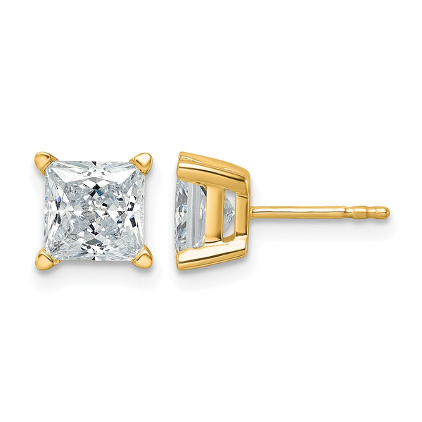 14K Yellow Gold 3 ct Lab-Created Diamond VS/SI+ G+, Princess-Cut 4-Prong Stud Earrings - Birthstone Company