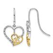 14K Two-tone Polished Diamond Quinceanera Heart Dangle Earrings - Birthstone Company