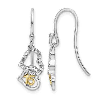 14K Two-tone Polished Diamond Quinceanera Double Heart Dangle Earrings - Birthstone Company