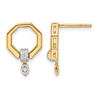 14K Polished Diamond Octagon Drop Post Earrings - Birthstone Company