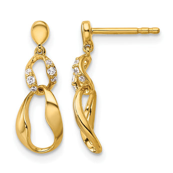 14K Polished Diamond Wavy Oval Dangle Post Earrings - Birthstone Company