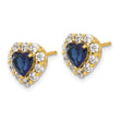 14k 1 1/3 carat Lab Grown Diamond VS/SI+ G+ and Created Sapphire Complete Halo Heart Post Earrings - Birthstone Company