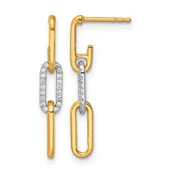 14K Two-tone Gold Diamond Paperclip Link Dangle Post Earrings - Birthstone Company