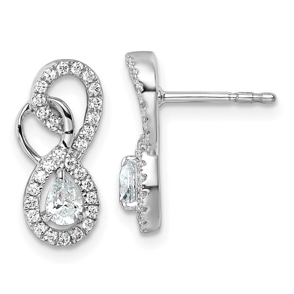14K White Gold Polished Diamond Infinity Drop Post Earrings