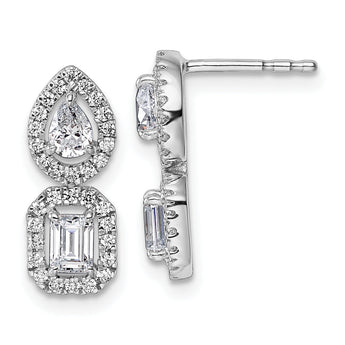 14k White Gold 7/8 carat Lab Grown Diamond VS/SI+ G+ Complete Two Stone Dangle Halo Post Earrings