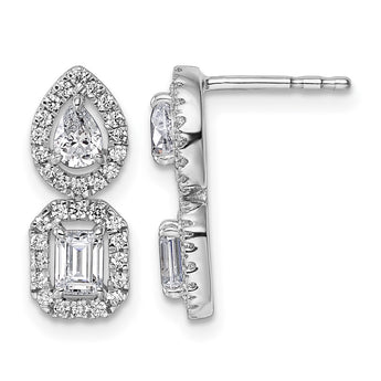 14k White Gold 7/8 carat Lab Grown Diamond VS/SI+ G+ Complete Two Stone Dangle Halo Post Earrings - Birthstone Company
