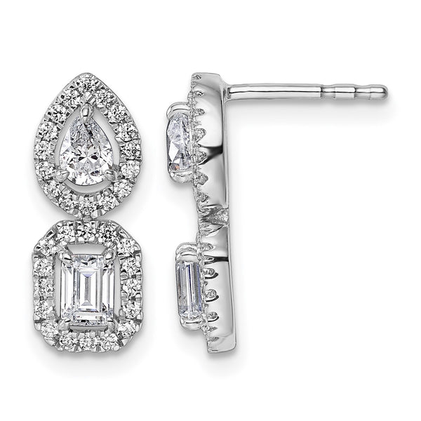 14k White Gold 7/8 carat Lab Grown Diamond VS/SI+ G+ Complete Two Stone Dangle Halo Post Earrings - Birthstone Company