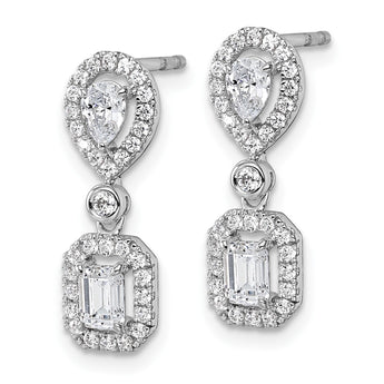 14k White Gold 1 carat Lab Grown Diamond VS/SI+ G+ Complete Two Stone Dangle Halo Post Earrings - Birthstone Company
