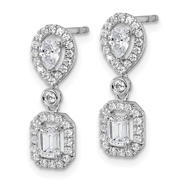 14k White Gold 1 carat Lab Grown Diamond VS/SI+ G+ Complete Two Stone Dangle Halo Post Earrings - Birthstone Company