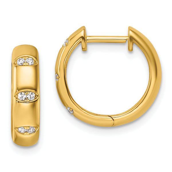 14K Polished Diamond Fancy Huggie Hoop Earrings