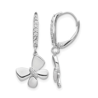 14k White Gold Diamond Butterfly Leverback Earrings - Birthstone Company