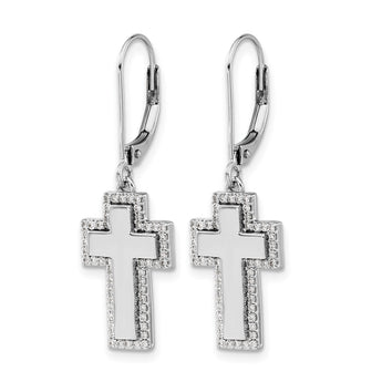 14k White Gold Diamond Fancy Cross Leverback Earrings - Birthstone Company