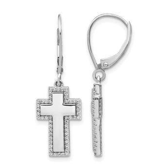 14k White Gold Diamond Fancy Cross Leverback Earrings - Birthstone Company