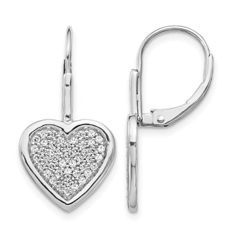 14k White Gold Diamond Fancy Heart Leverback Earrings - Birthstone Company