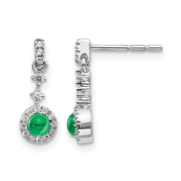 14k White Gold 1/6 carat Lab Grown Diamond VS/SI+ G+ and Created Emerald Complete Dangle Post Earrings - Birthstone Company
