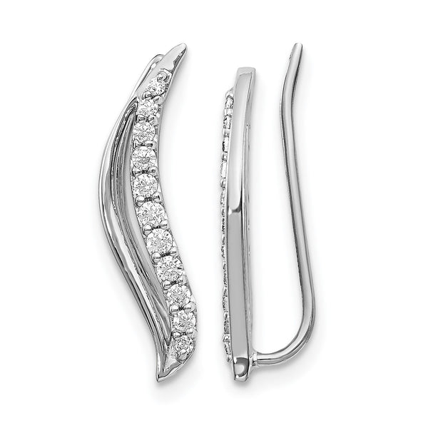 10k White Gold Diamond Wave Ear Climber Earrings - Birthstone Company