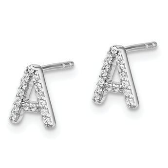14K White Gold Lab Grown Diamond Letter A Initial Post Earrings