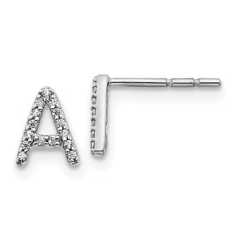 14K White Gold Lab Grown Diamond Letter A Initial Post Earrings