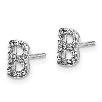 14K White Gold Lab Grown Diamond Letter B Initial Post Earrings