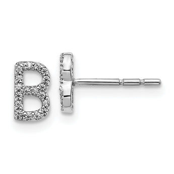14K White Gold Lab Grown Diamond Letter B Initial Post Earrings