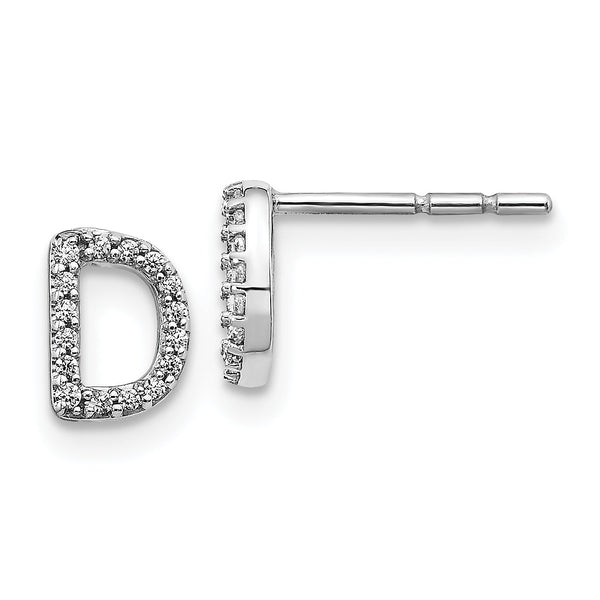14K White Gold Lab Grown Diamond Letter D Initial Post Earrings