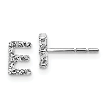 14K White Gold Lab Grown Diamond Letter E Initial Post Earrings