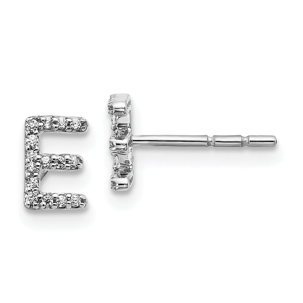 14K White Gold Lab Grown Diamond Letter E Initial Post Earrings