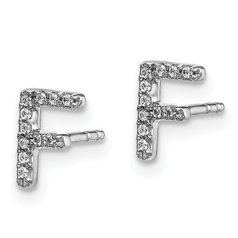 14K White Gold Lab Grown Diamond Letter F Initial Post Earrings